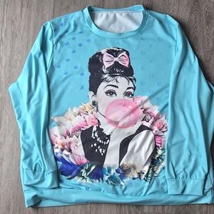 Graphic Electric Blue 3XL Audrey Hepburn Oversized Polyester Shirt Pop Art